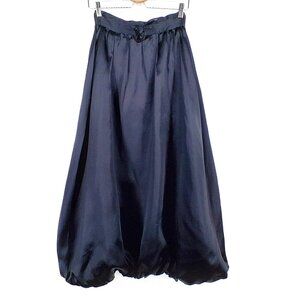 Cament VTG 90s 100% Silk Balloon Midi Skirt A Line Drawstring Black Lined SZ S